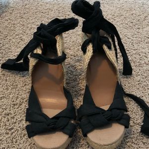 Black Wedges, Size 8, Tie Around the Ankle